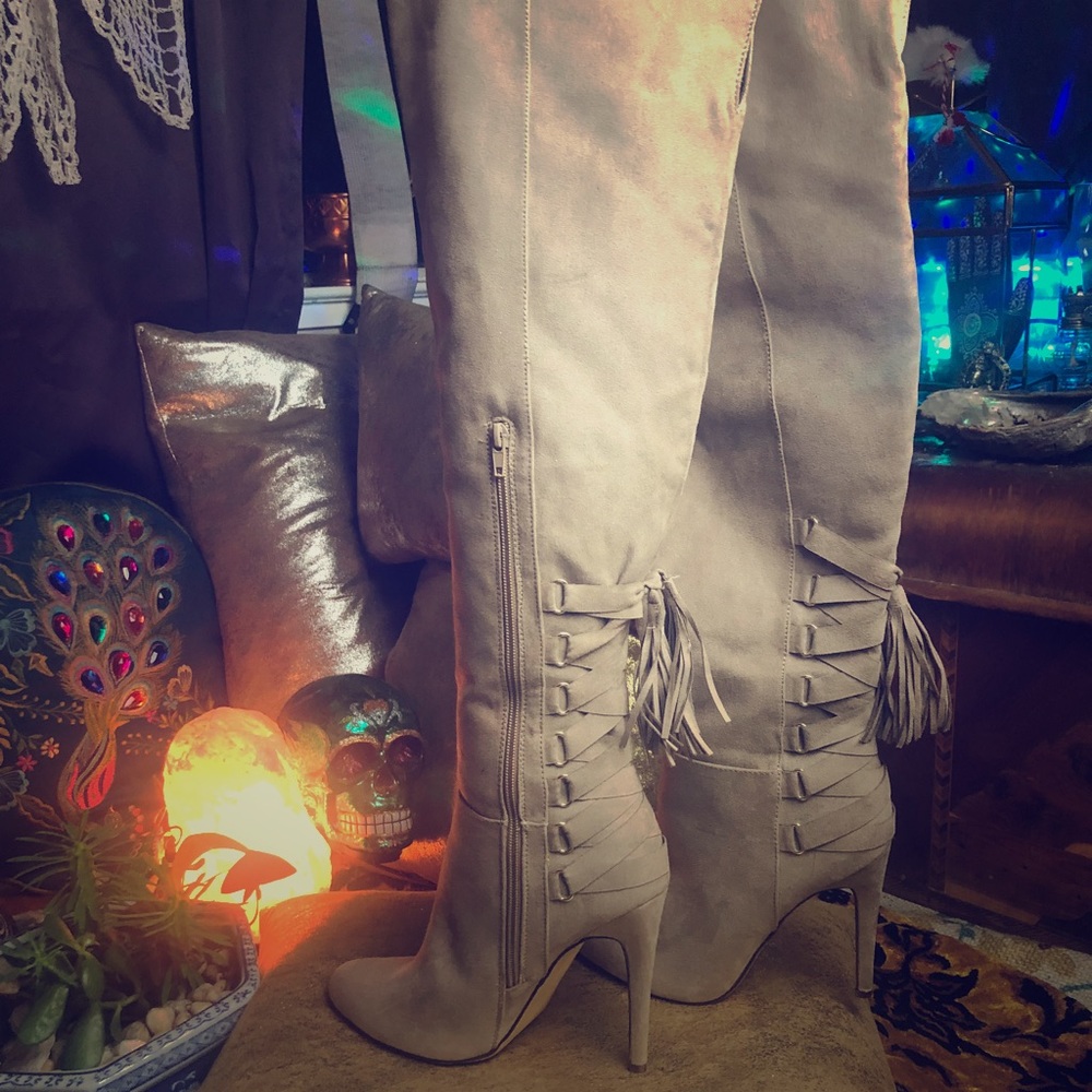 Thigh High Nude Tassel Boots